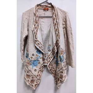 Scully Cardigan Sweater Womens Small Beige Embroidered Floral Western Boho Open